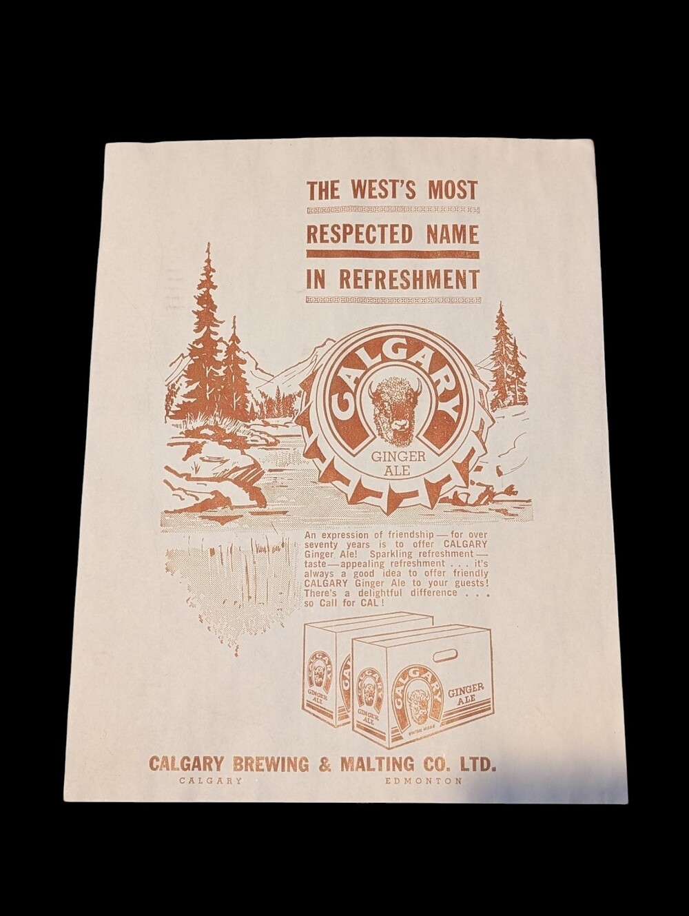 Vintage Calgary Brewing & Malting Co. - Ginger Ale - Paper Advertising - Rare!!